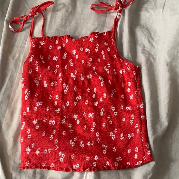 Primark Tops - red crop top with white flowers
